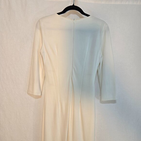 VFMAGE Ivory Pleated Asymmetrical Bow Sheath Cocktail Dress Size M LIKE NEW! - Picture 4 of 16